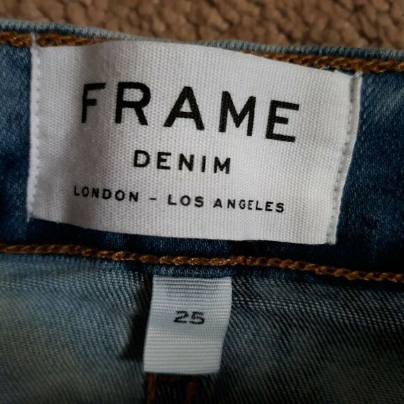 FRAME Women's Le High Skinny Jeans size 25 Acid Wash Distressed Raw Hemline EUC - Picture 5 of 7